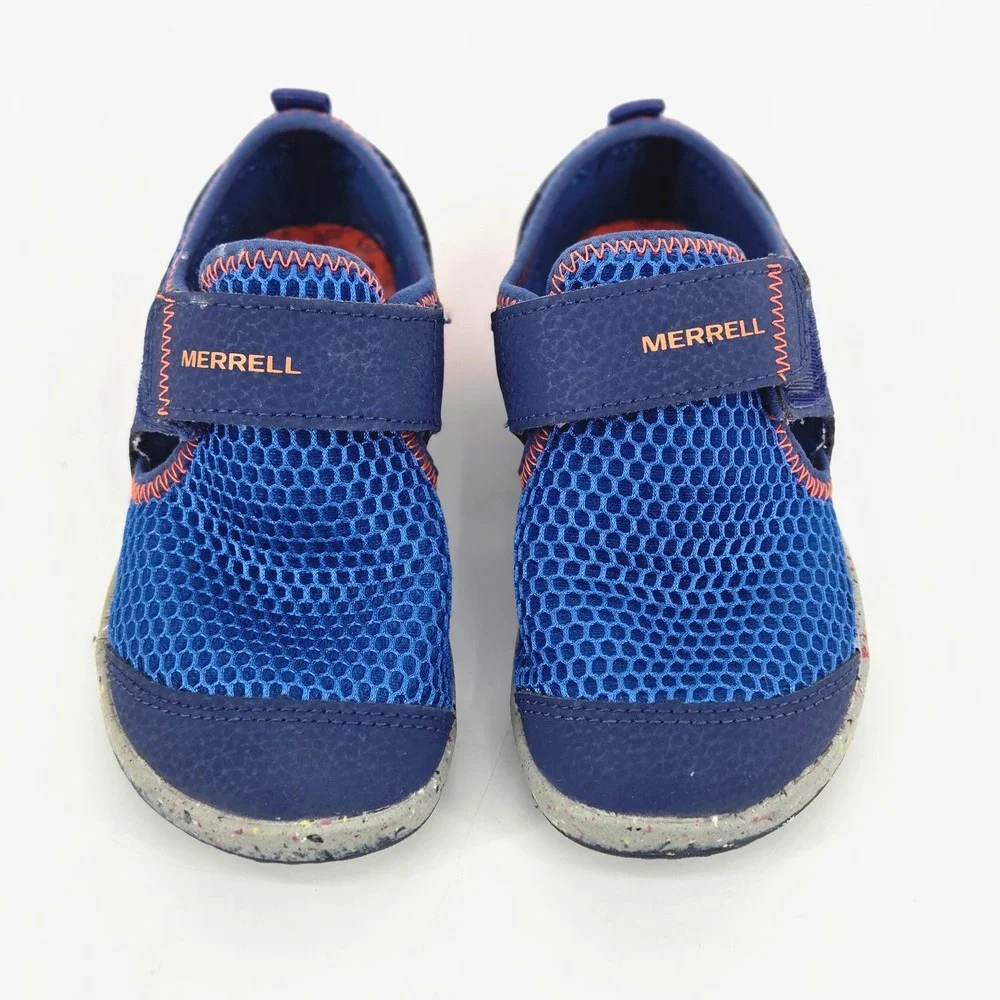 Merrell Bare Steps H2O Kids Sneaker 9W Blue Orange Water Shoe Wide Toe Box EUC